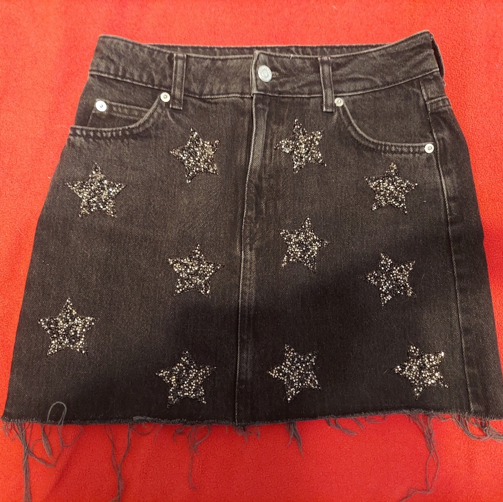 Topshop Size 4 Star Sequin Denim Skirt